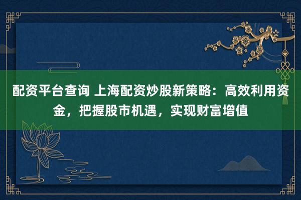 配资平台查询 上海配资炒股新策略：高效利用资金，把握股市机遇，实现财富增值