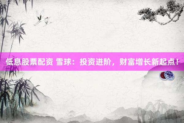 低息股票配资 雪球：投资进阶，财富增长新起点！